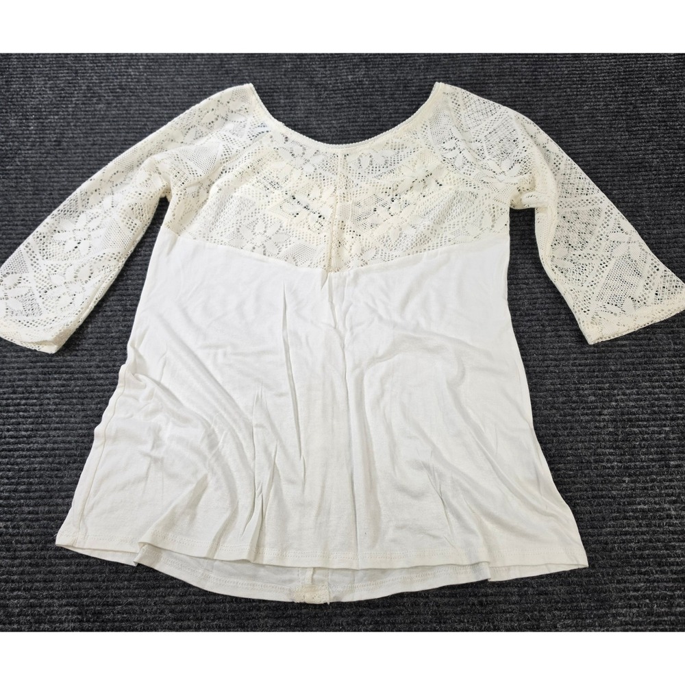 BKE Red Brand Lace Knit Top Womens Small Cream Boho‎ 3/4 Sleeve Scoop Neck